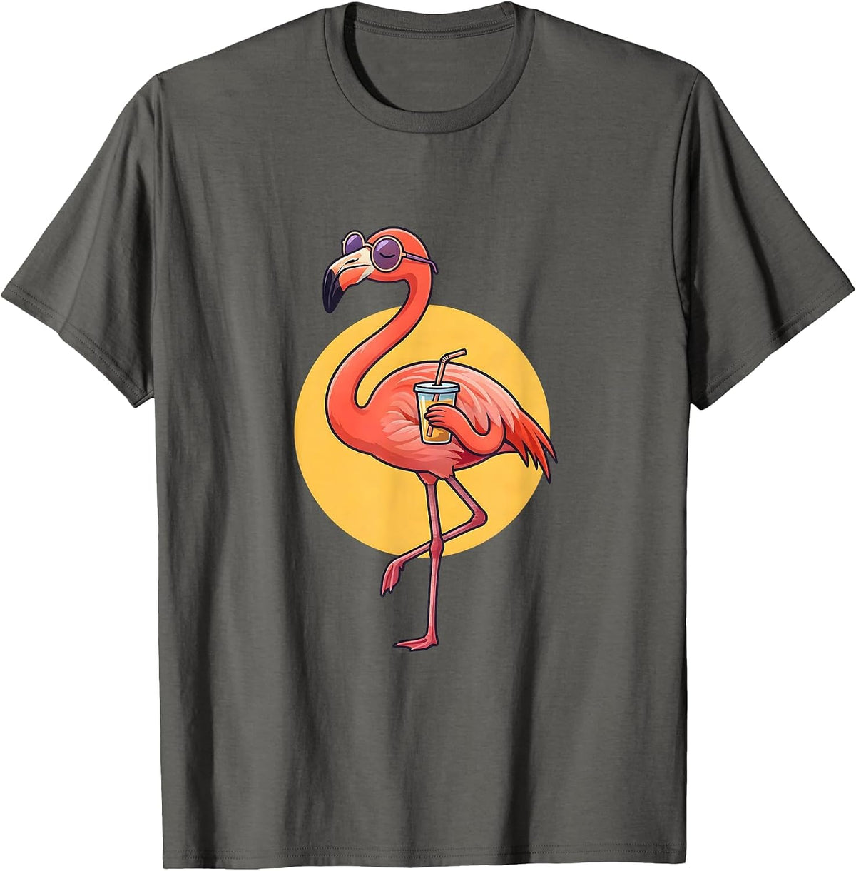 Pink Flamingo in Sunglasses Funny Tropical Bird Gift T-Shirt - Asphalt Grey
