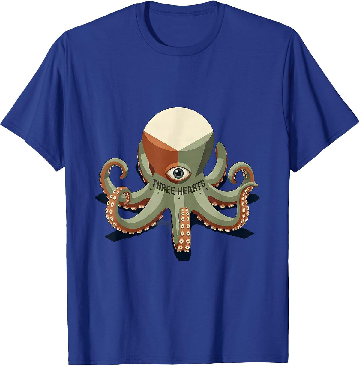 Three Hearts Isometric Octopus Ocean Animal Lover Art T-Shirt - Royal Blue