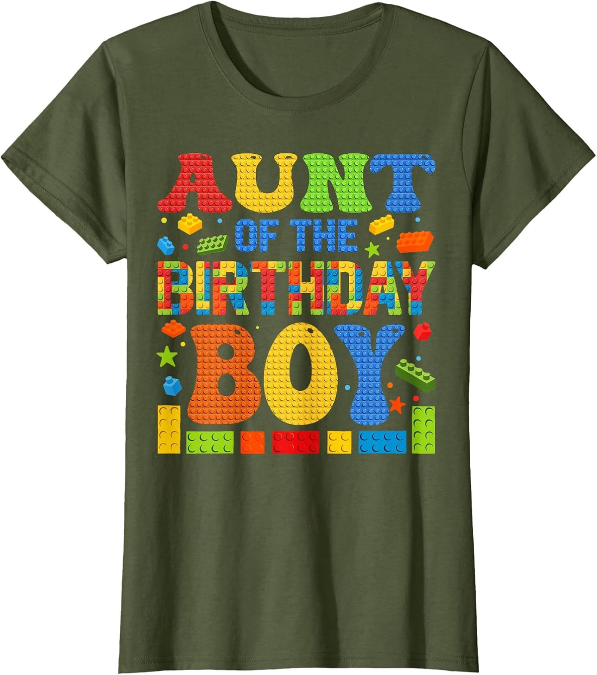 Aunt of The Birthday Boy Building Block Birthday Party T-Shirt - Olive Green