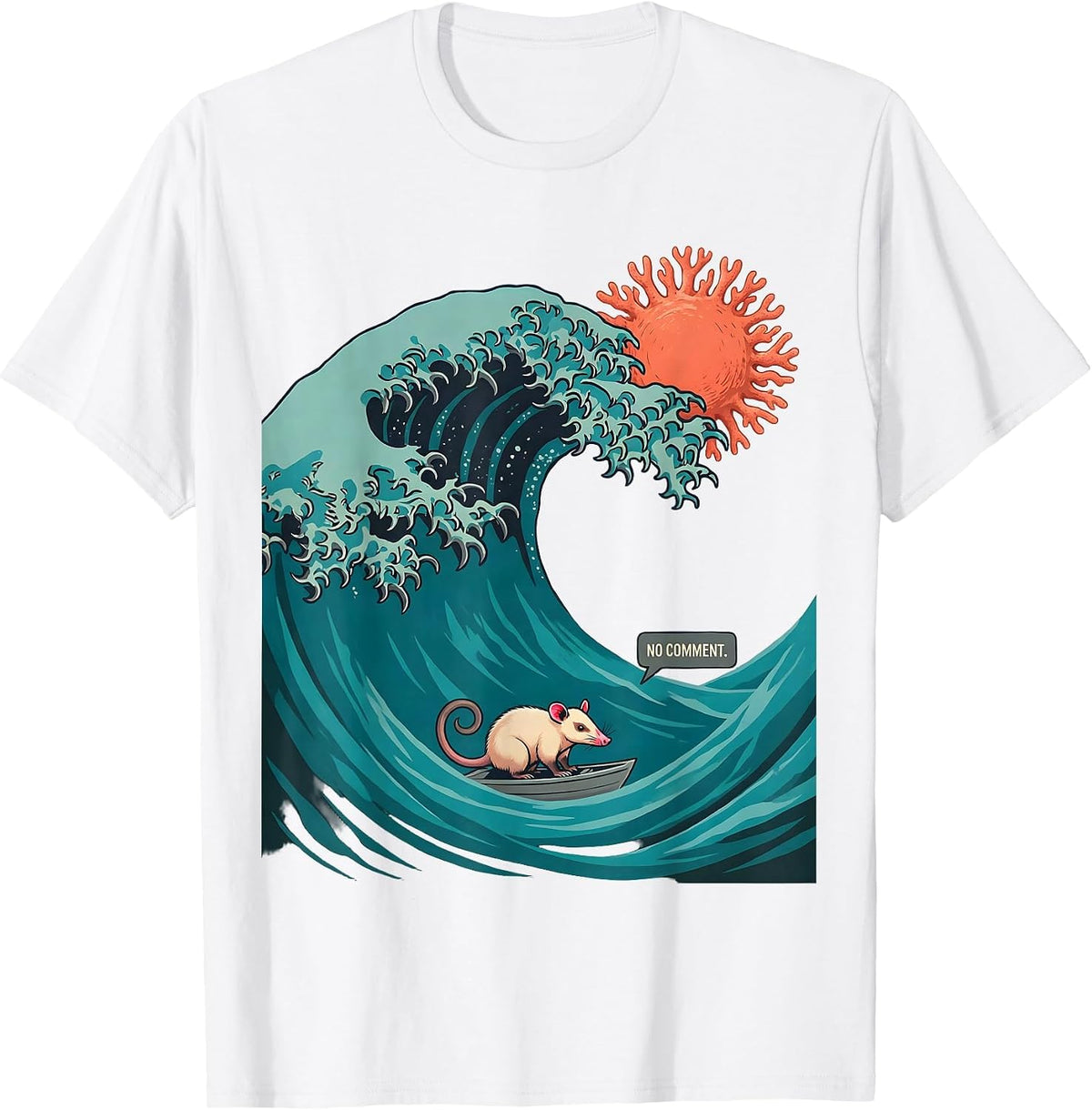 Men's No Comment Midcentury Modern Animal Surfing Opossum Parody T-Shirt - White