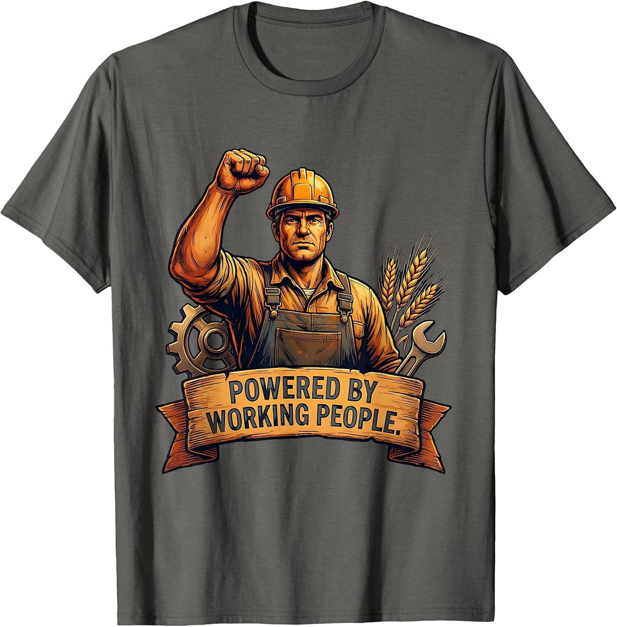 Powered by Working People Labor Day Design T-Shirt - Asphalt Grey