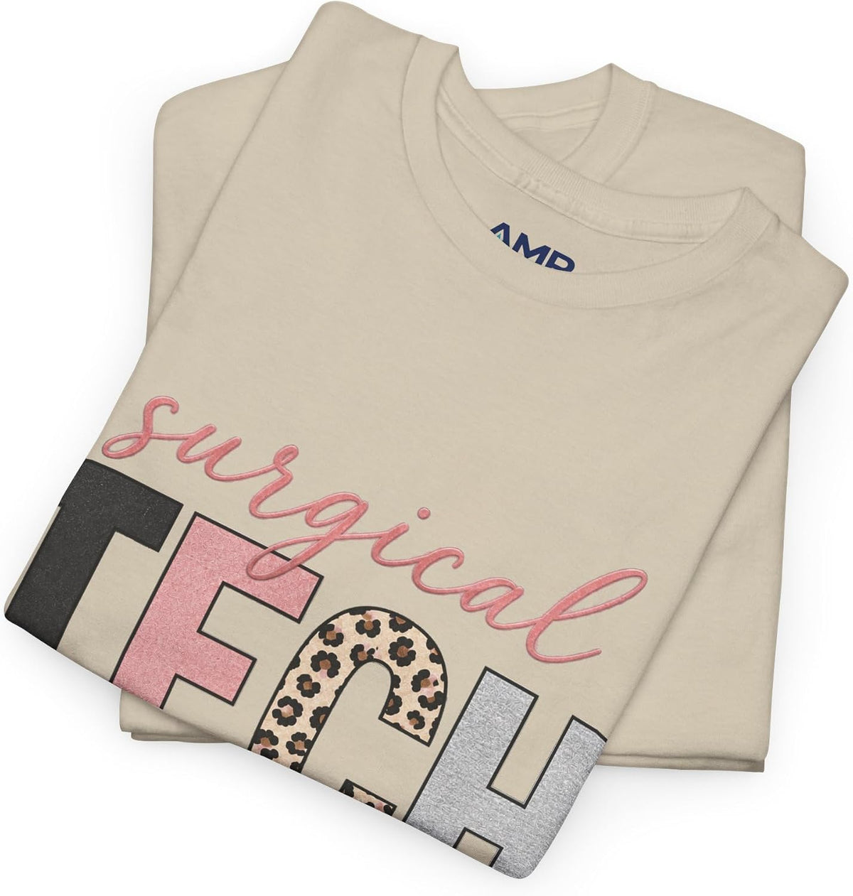 Surgical Tech Shirt for Women Pink Leopard Print Surgical Technologist Graphic Tee - Sand