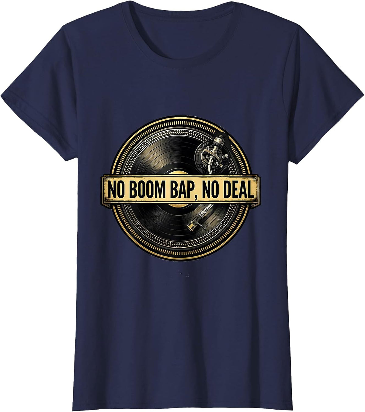 Women's No Boom Bap, No Deal Vintage Retro 90s Hip-Hop Lyric T-Shirt - Navy Blue