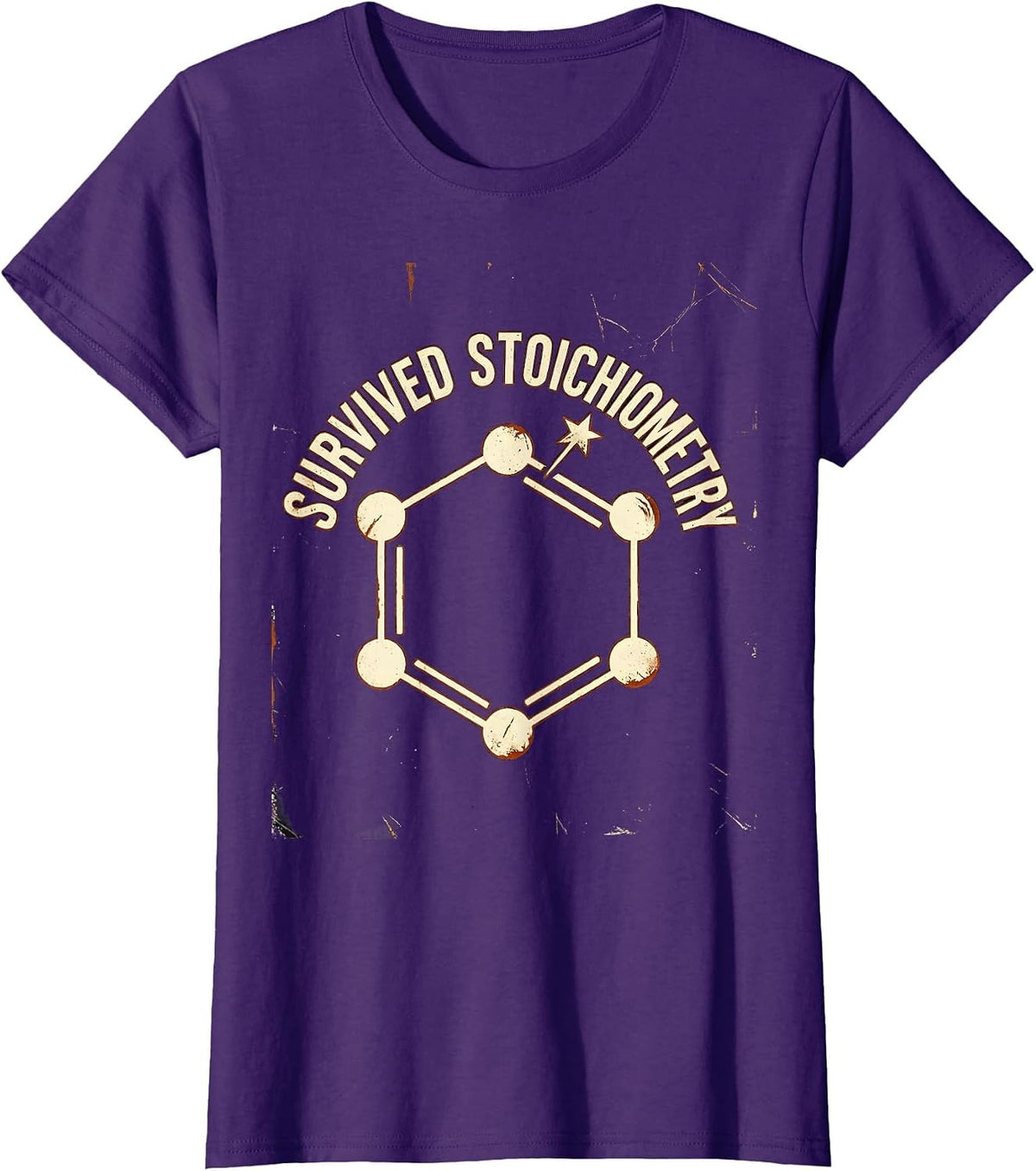 Survived Stoichiometry Distressed Science Humor Chemistry T-Shirt, Women, Purple, Medium - As Pictured