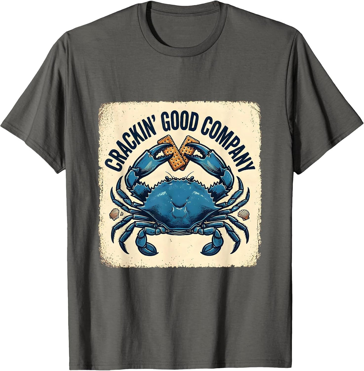 Crackin Good Company Rubber Stamp Crab Seafood Boil Humor T-Shirt - Asphalt Grey