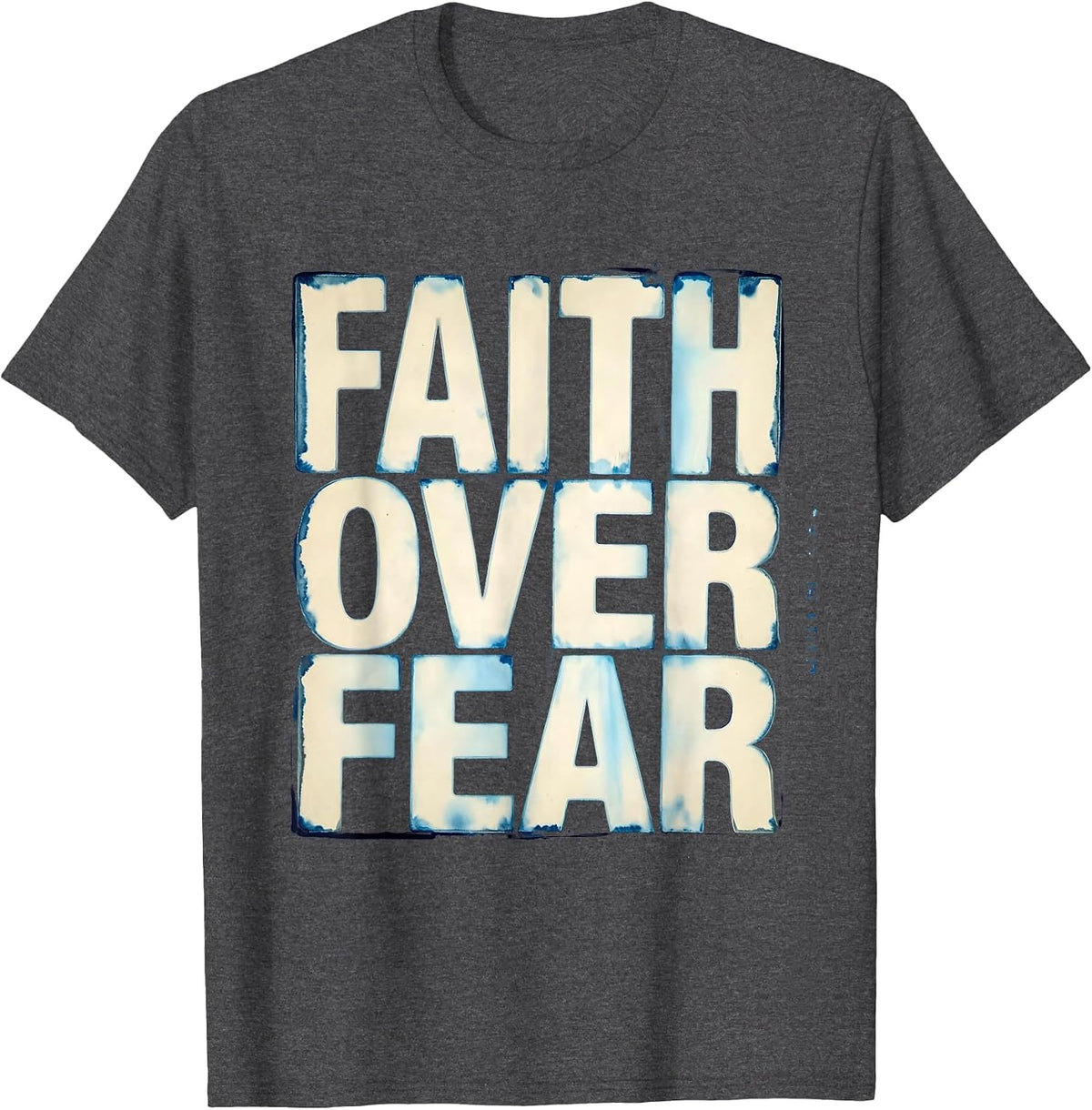 Faith Over Fear Minimal Mountain Religious Design T-Shirt - Dark Heather Grey