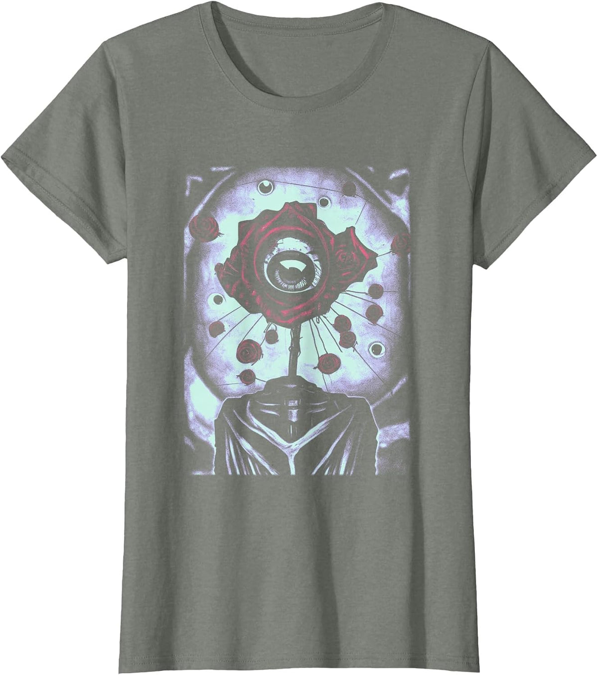 Eyeball Distressed Weirdcore Aesthetic Goth Grunge Eye Rose T-Shirt - Olive Heather