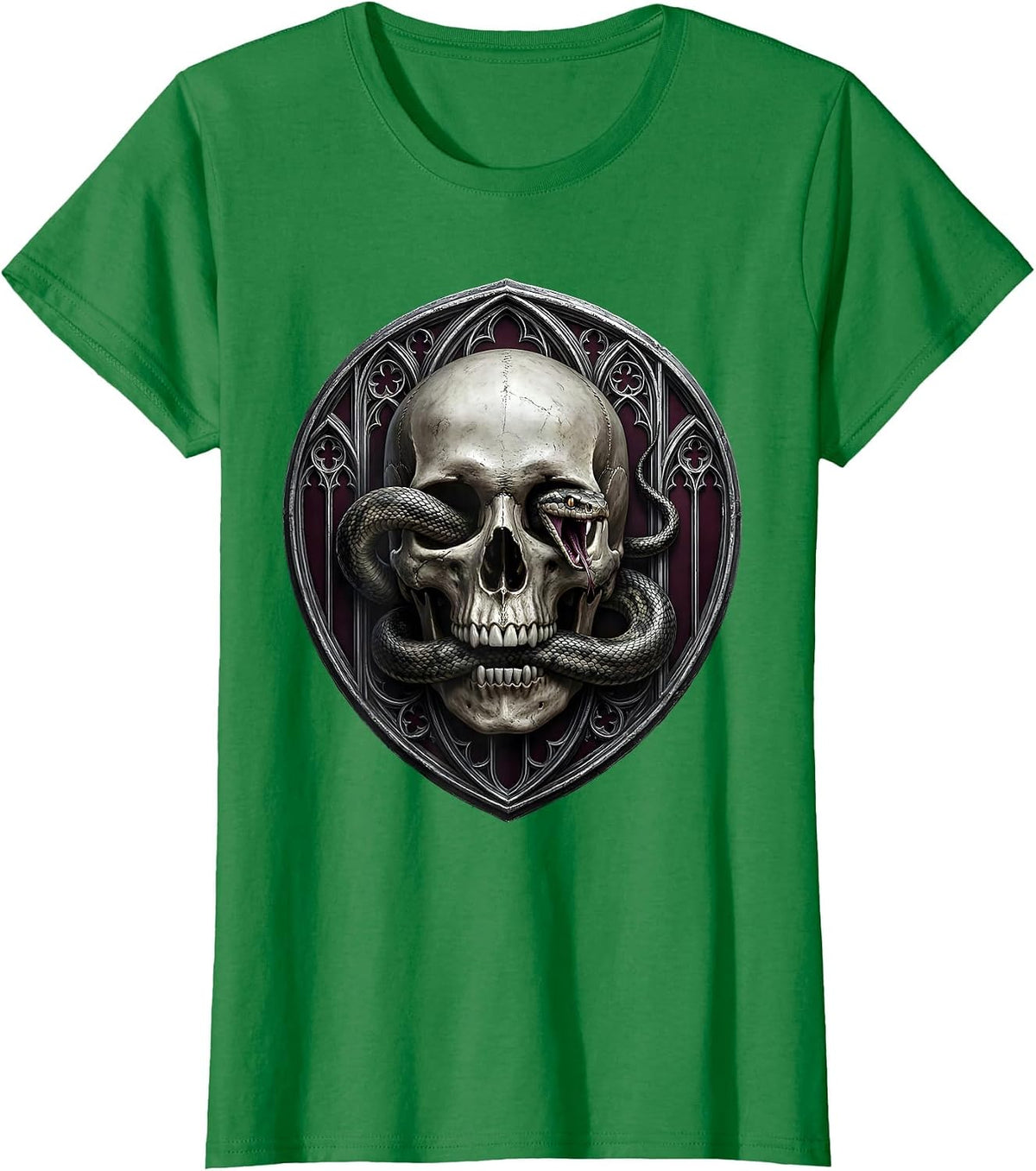 Women's Snake and Skull Gothic Dark Art Design T-Shirt - Kelly Green