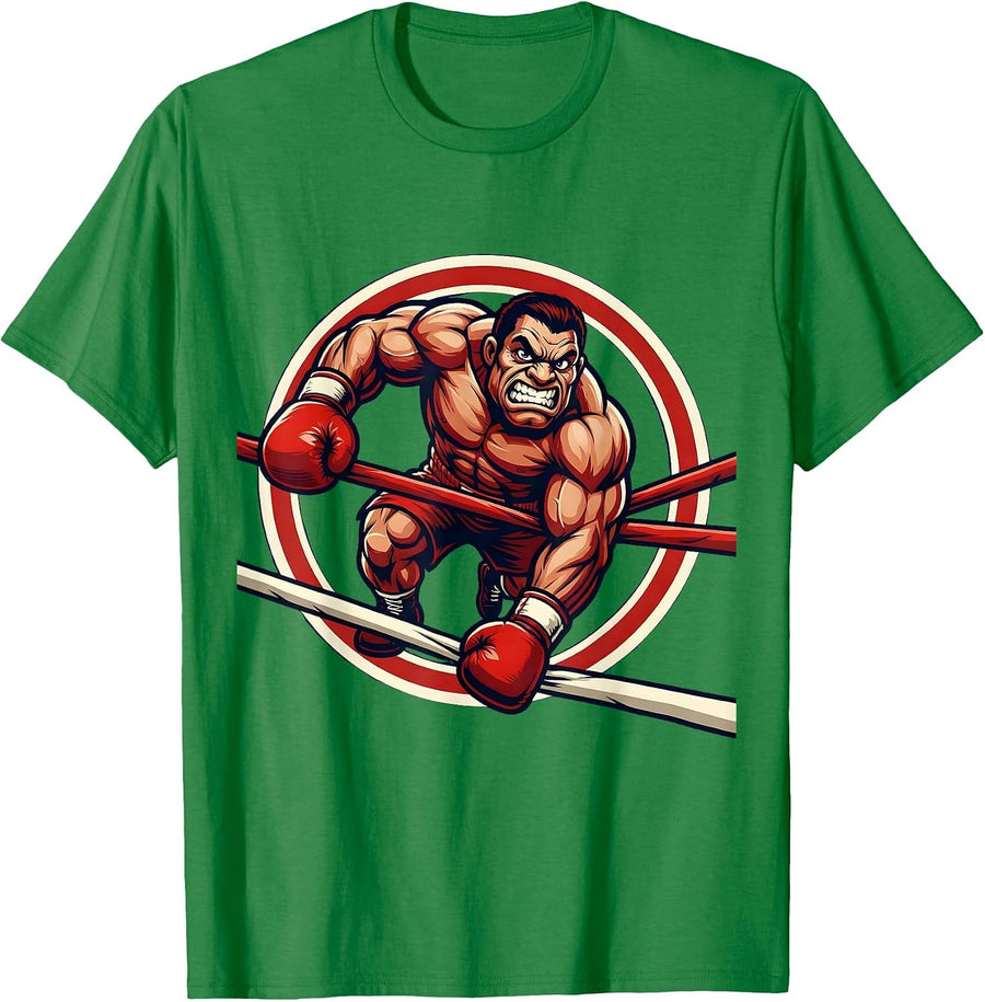 Men's Boxer Climbing Through Ring Ropes Graphic T-Shirt - Kelly Green