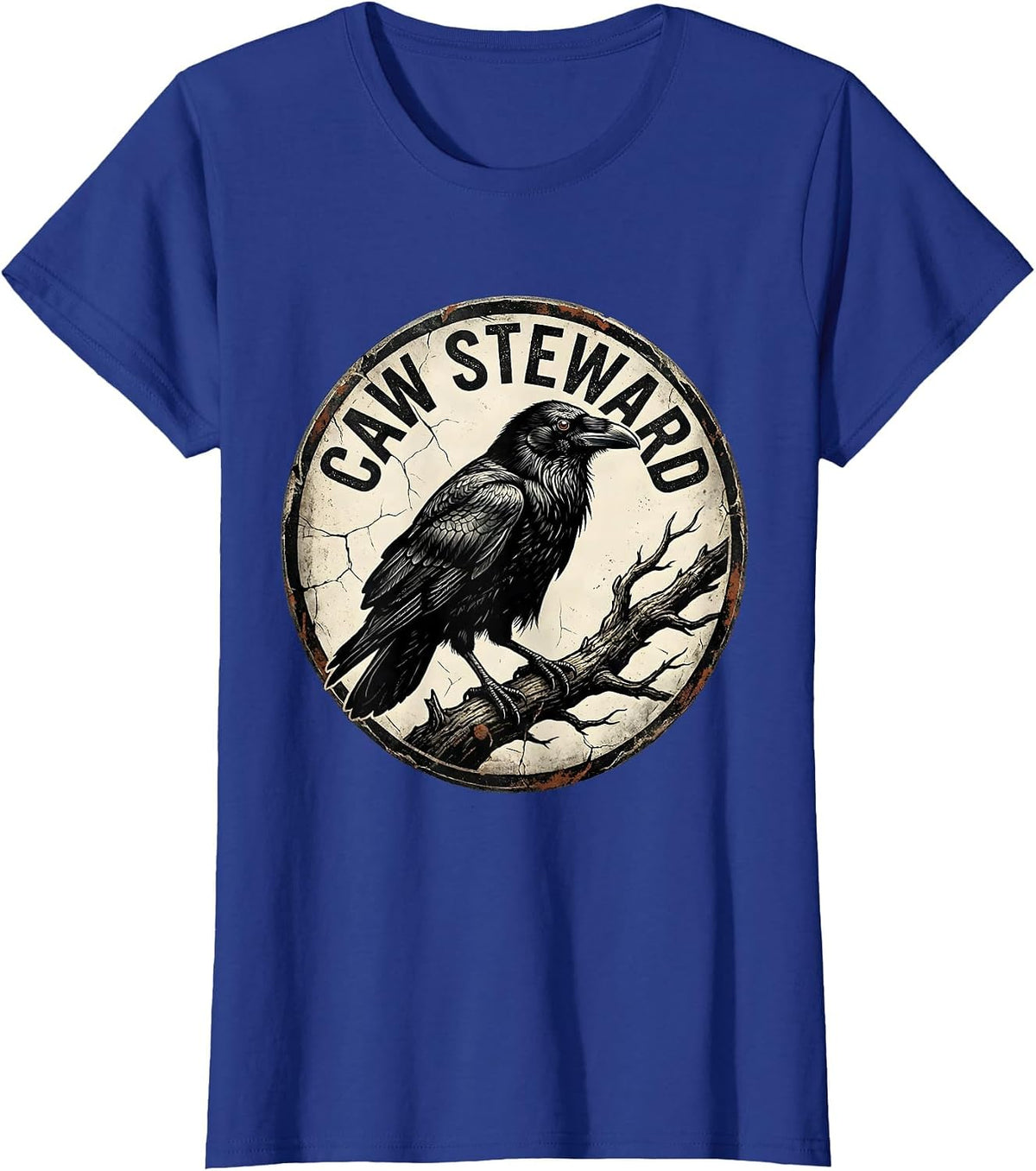 Women's Caw Steward Distressed Crow Bird Gothic Nature Enthusiast T-Shirt - Royal Blue