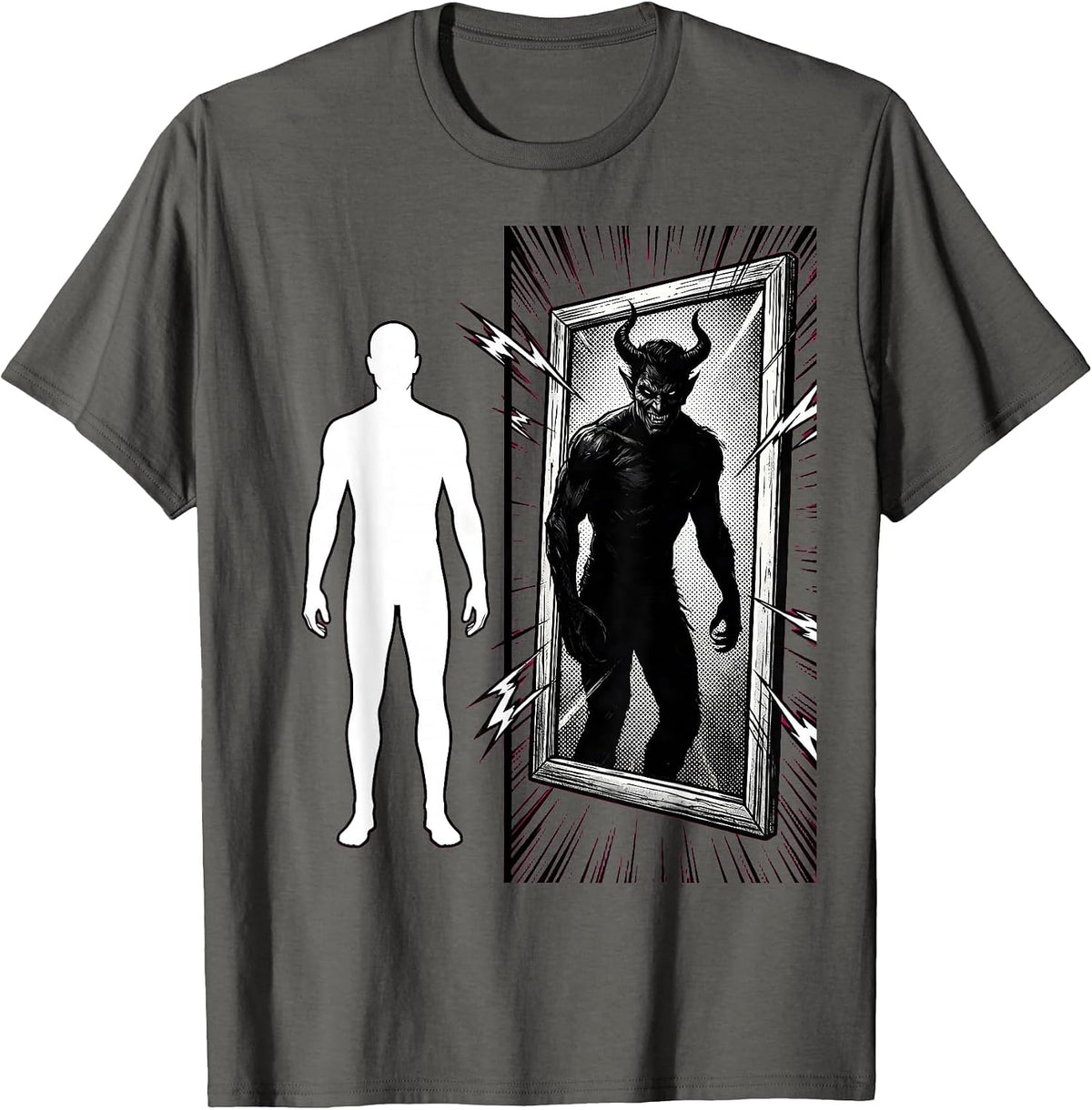 White Lie Mirror Shadow Reflection Graphic Design T-Shirt - Asphalt Grey