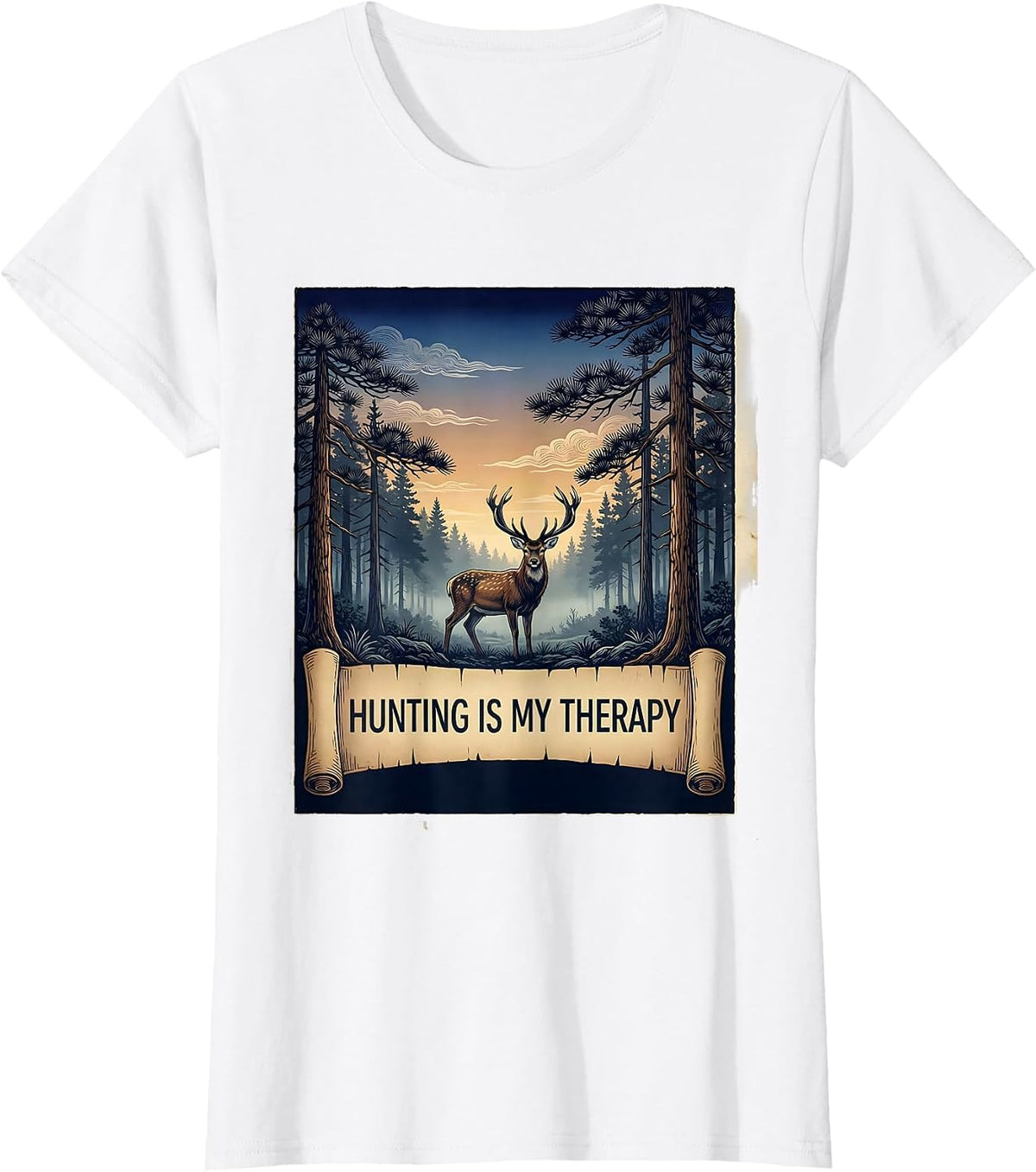 Women's Hunting Is My Therapy Outdoors Design T-Shirt - White