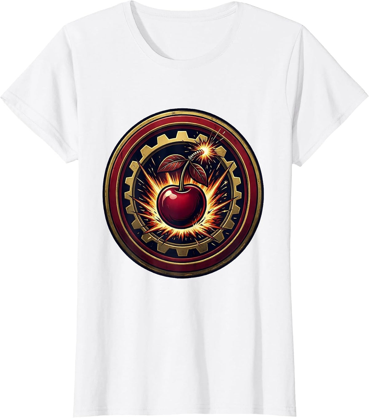 Cherry Bomb Explosion Graphic Design T-Shirt - White