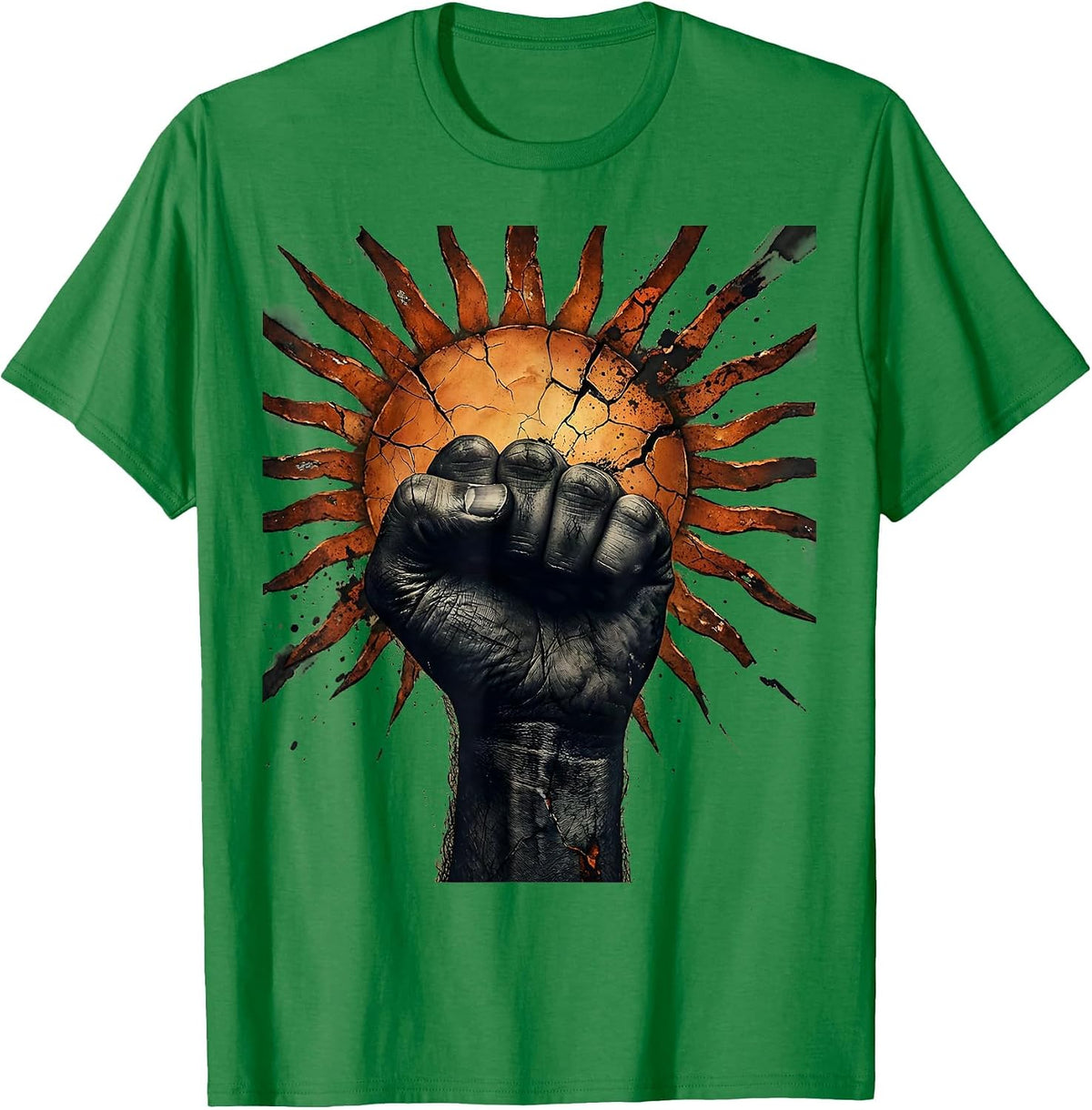 Men's Labor Day Raised Fist Sunset Worker Pride T-Shirt - Kelly Green