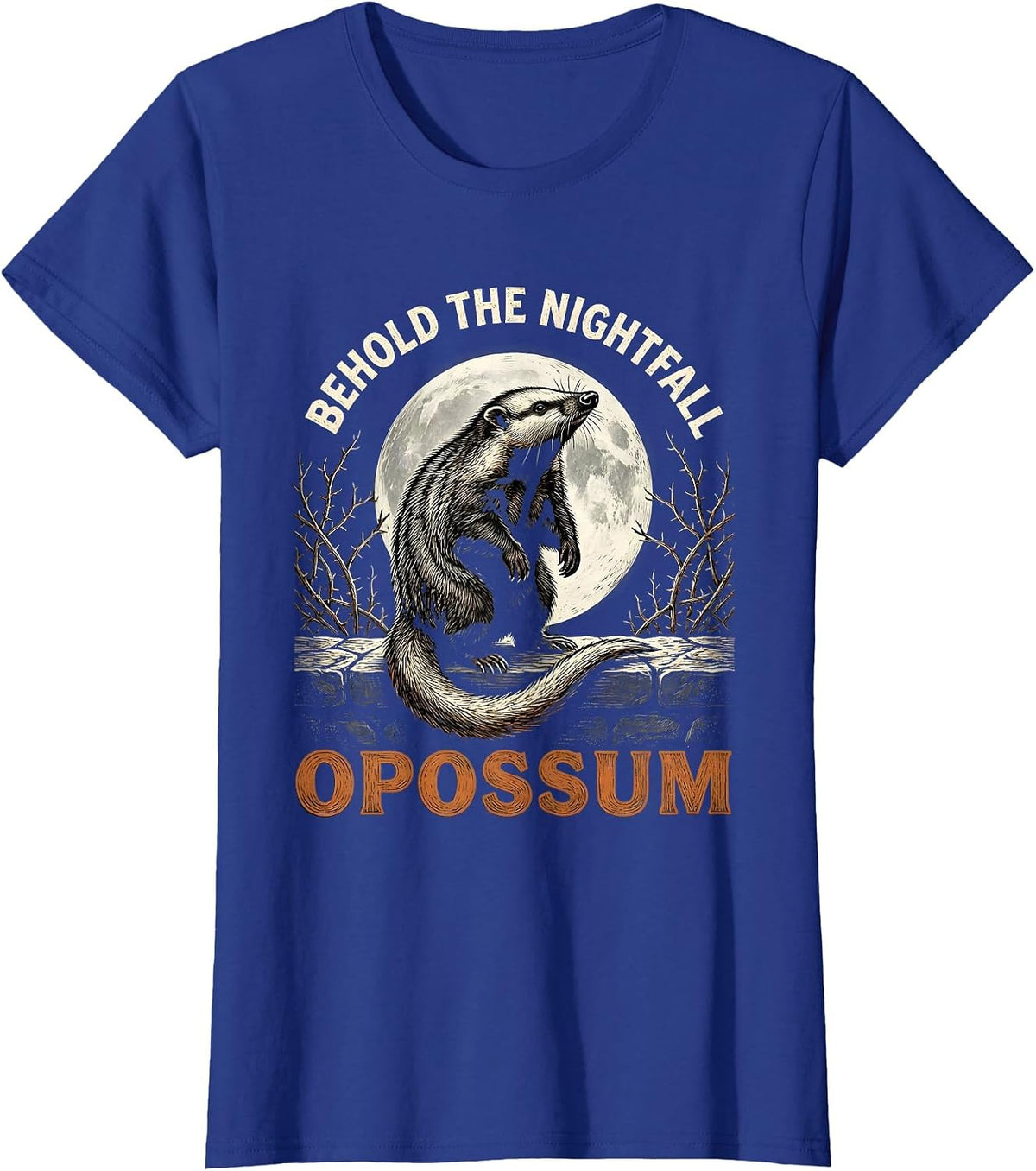 Women's Behold The Nightfall Opossum Vintage Gothic Halloween T-Shirt - Royal Blue