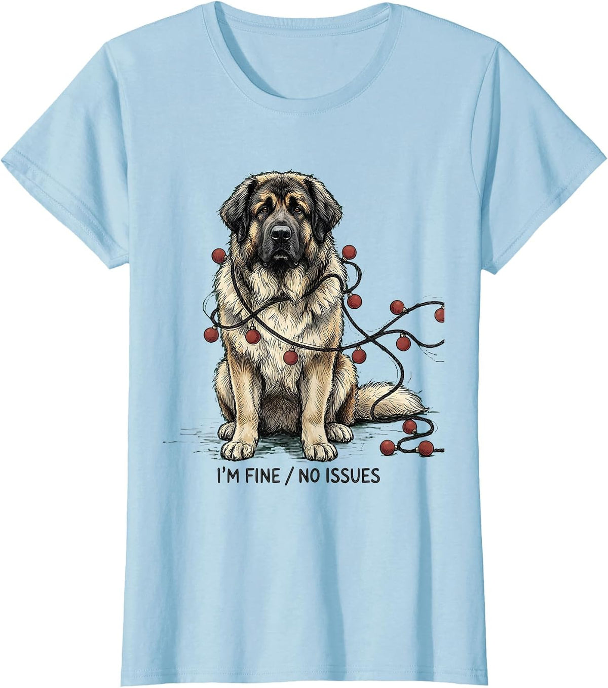 Women's I'm Fine No Issues Great Pyrenees Christmas Dog Owner Humor T-Shirt - Baby Blue