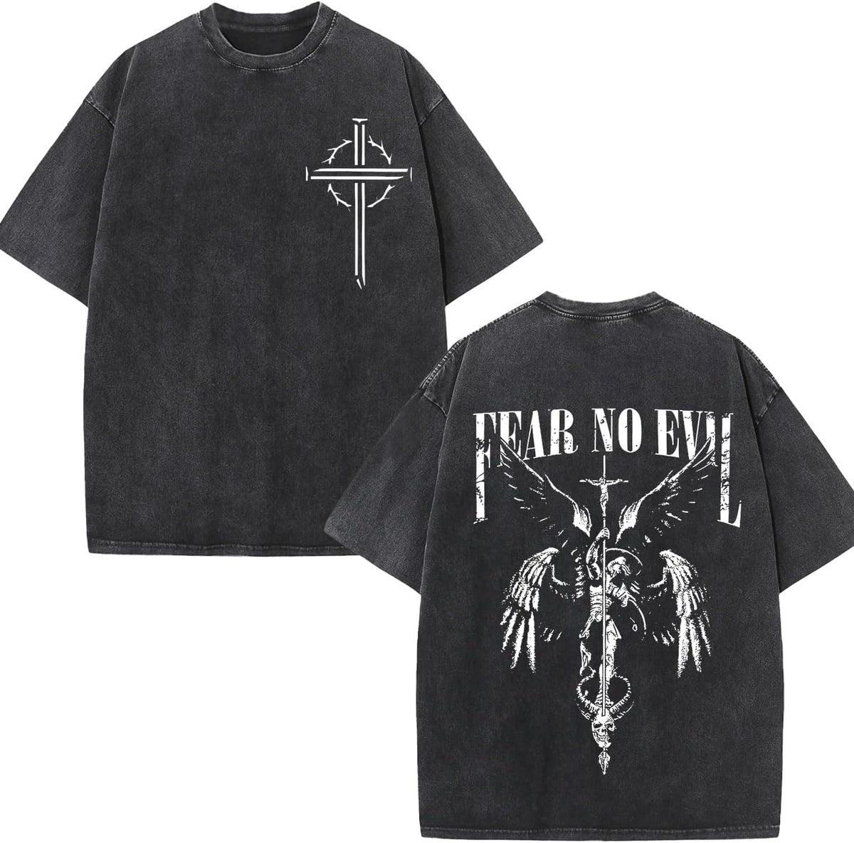 Fearless Christian Streetwear T-Shirt, Unisex Loose-Fitting Retro Mineral Washed Scripture Print T-Shirt - black