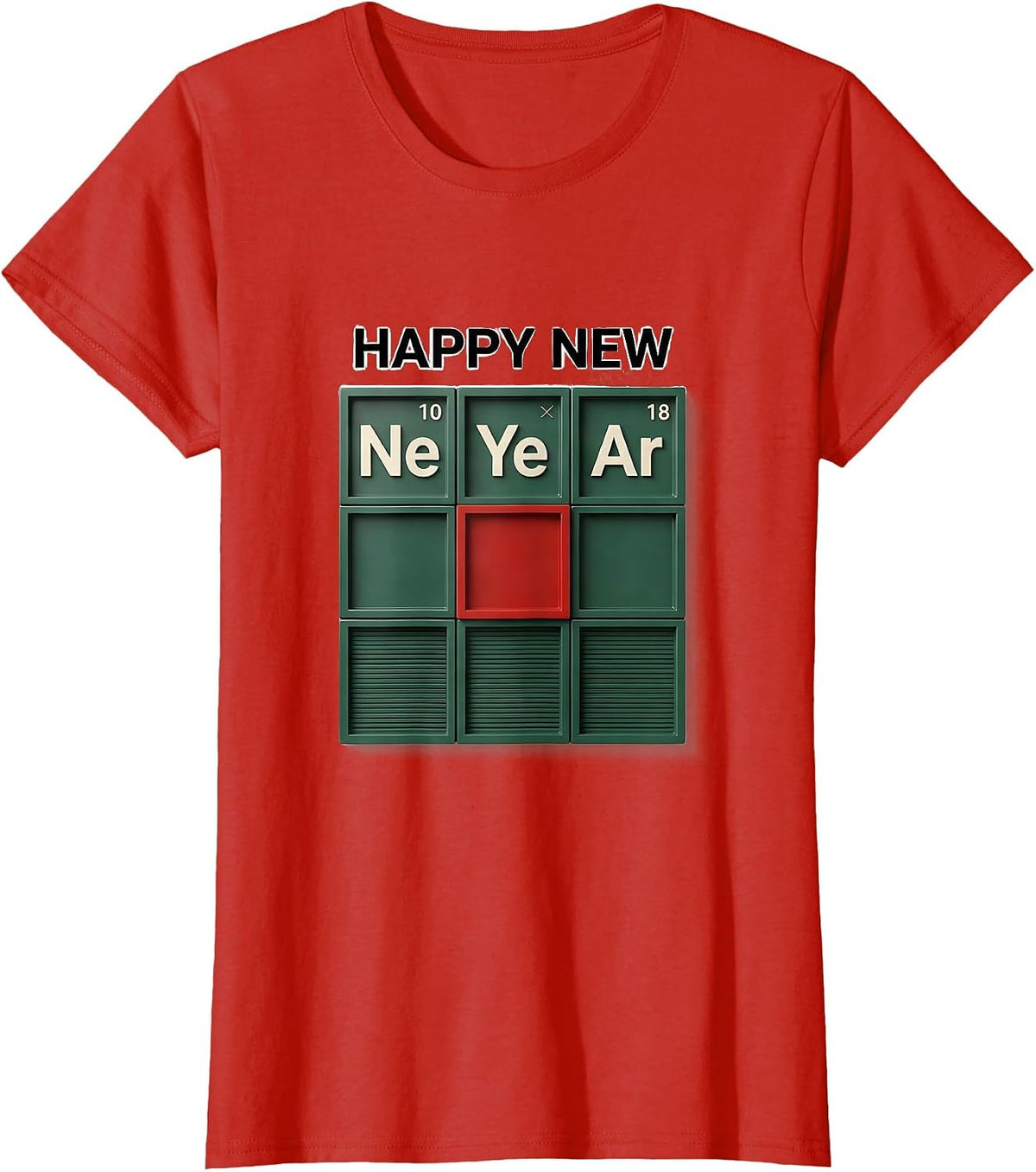 Happy New Ne-Year Funny Periodic Table Chemistry Pun Science T-Shirt - Red