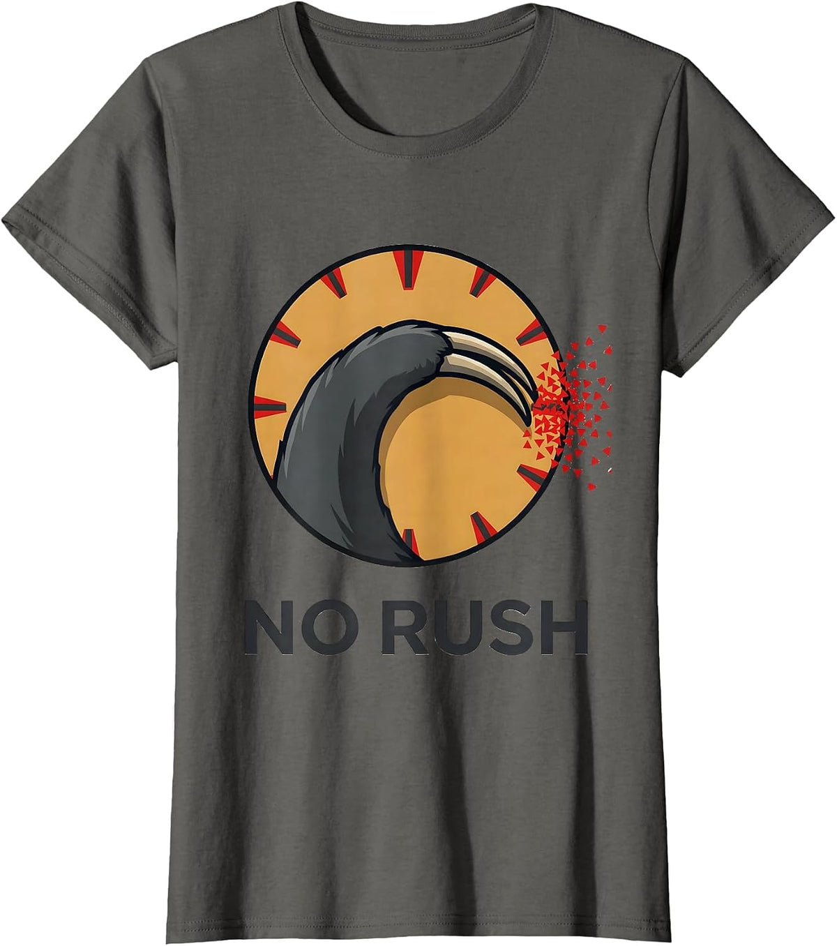 Women's No Rush Funny Sloth Lover Lazy Life Deadpan Humor T-Shirt - Asphalt Grey