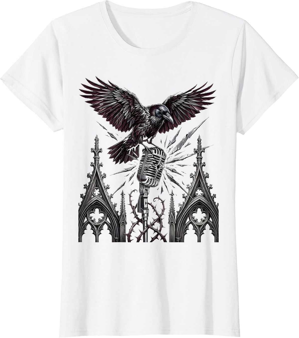 Women's Crow on Broken Microphone Stand Graphic T-Shirt - White