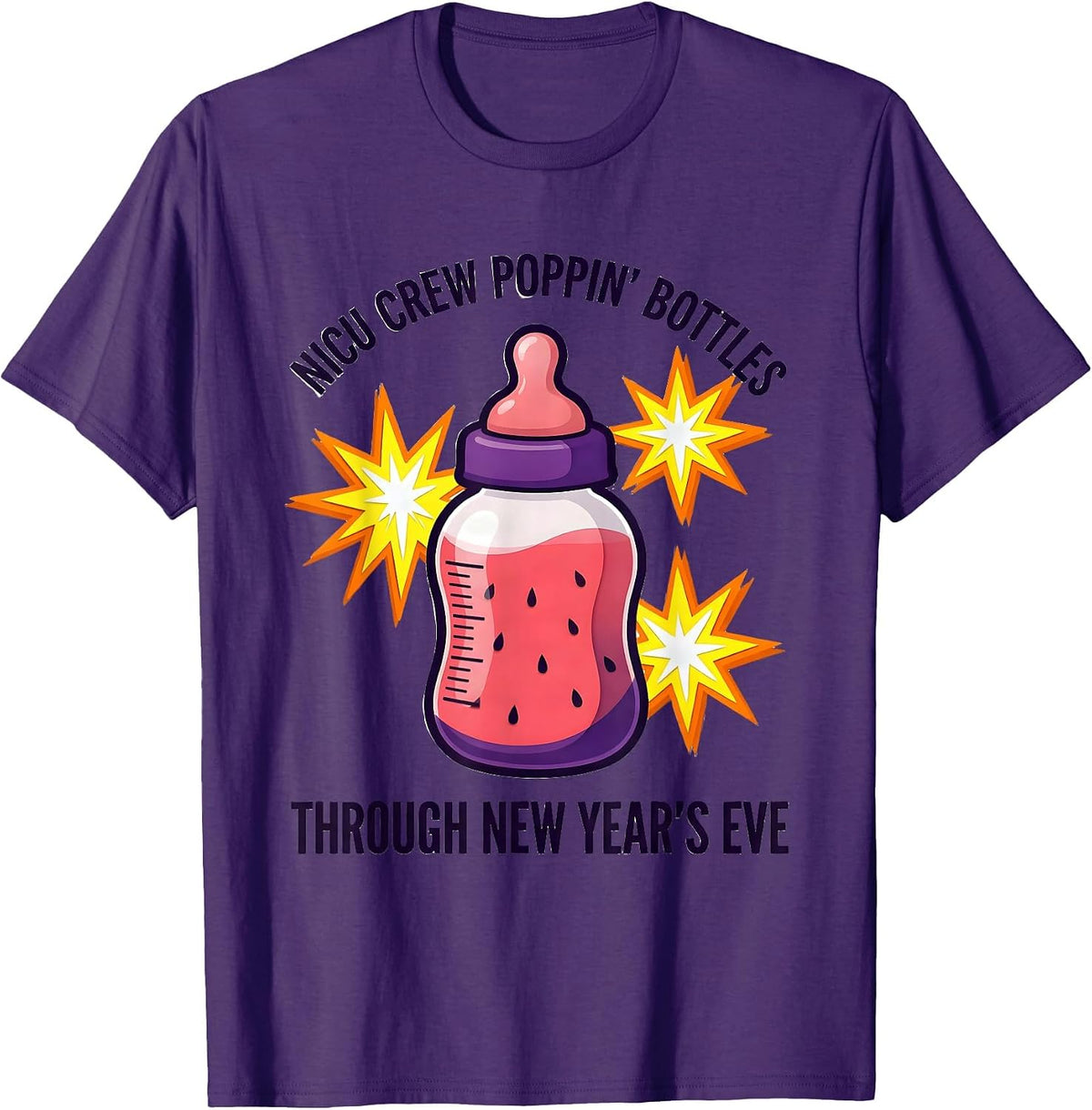 Men's NICU Crew Poppin' Bottles Through New Year's Eve Nurse T-Shirt - Purple