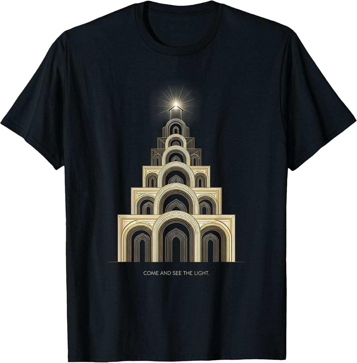 Men's Come And See The Light Art Deco Christian Faith Christmas T-Shirt - Black