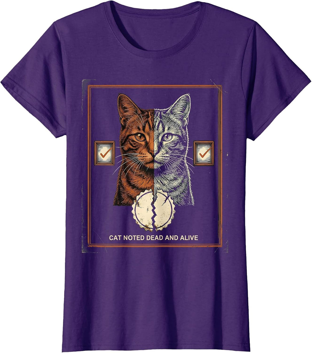 Women's Cat Noted Dead And Alive Vintage Quantum Physics Humor T-Shirt - Purple