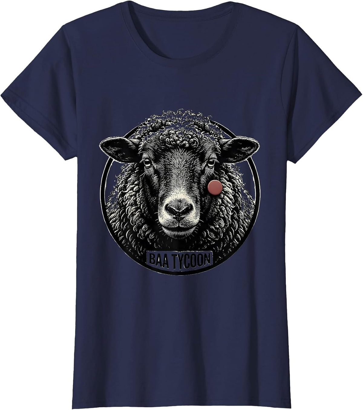 Women's Baa Tycoon Funny Farm Animal Photo Humor Sheep Lover T-Shirt - Navy Blue