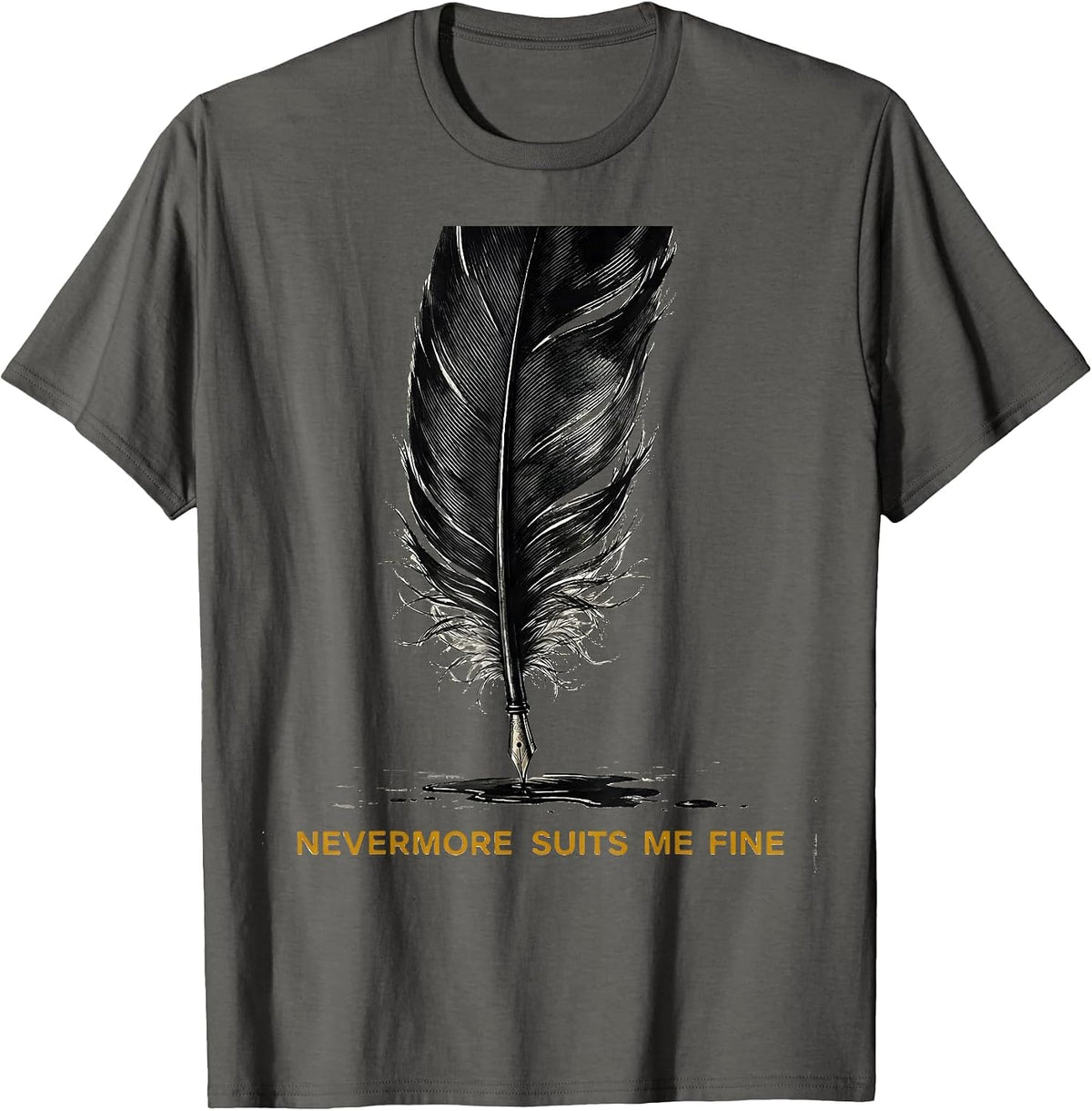Men's Nevermore Suits Me Fine Gothic Edgar Allan Poe Raven T-Shirt - Asphalt Grey