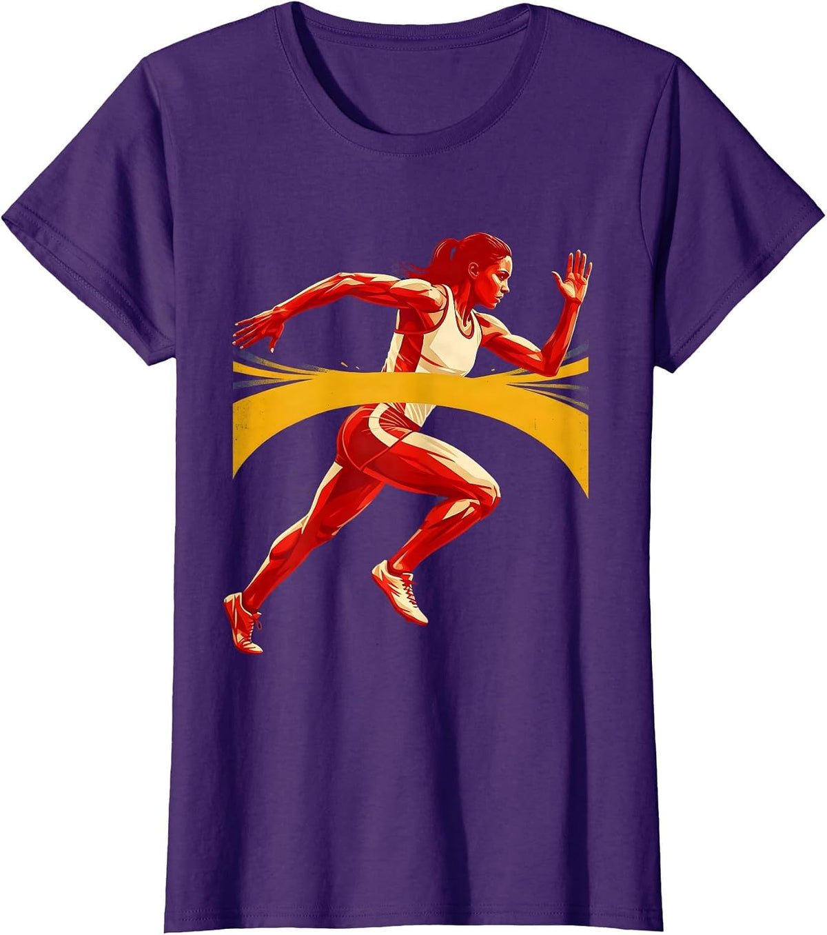 Women's Sprinter Breaking the Tape Track and Field Graphic T-Shirt - Purple