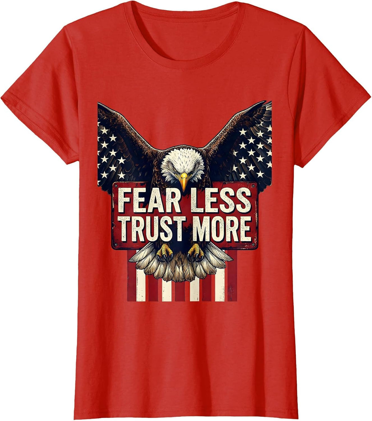 Women's Fear Less Trust More Faith Over Fear Design T-Shirt - Red