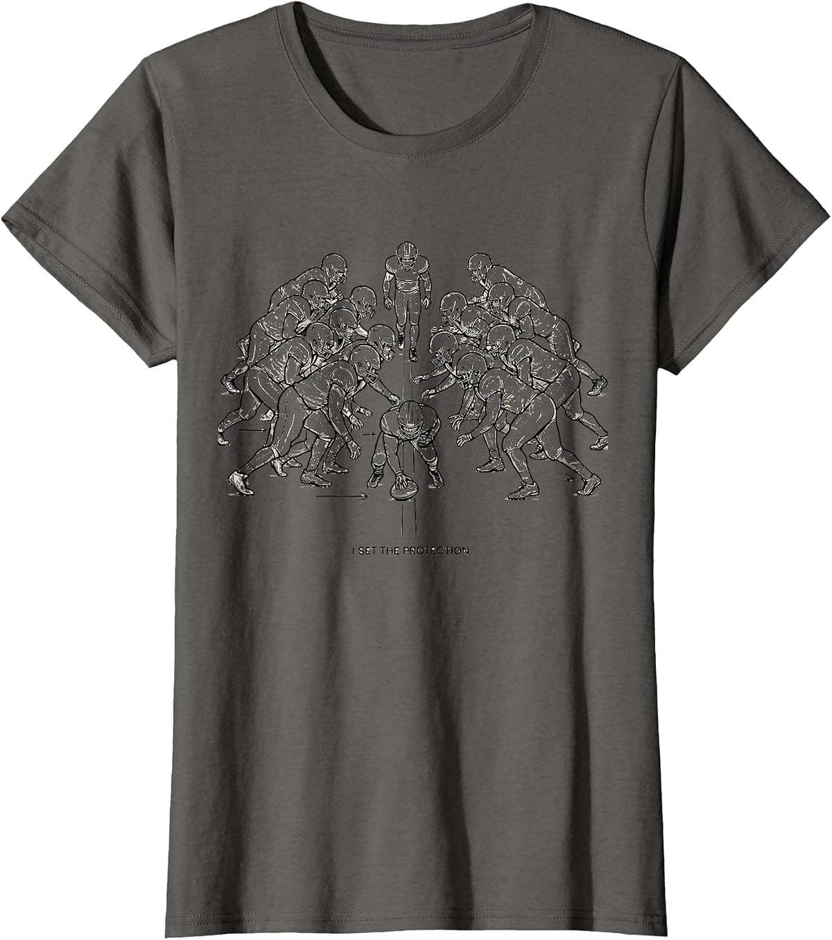 Women's I Set The Protection Funny Football Lineman Linemen Humor T-Shirt - Asphalt Grey