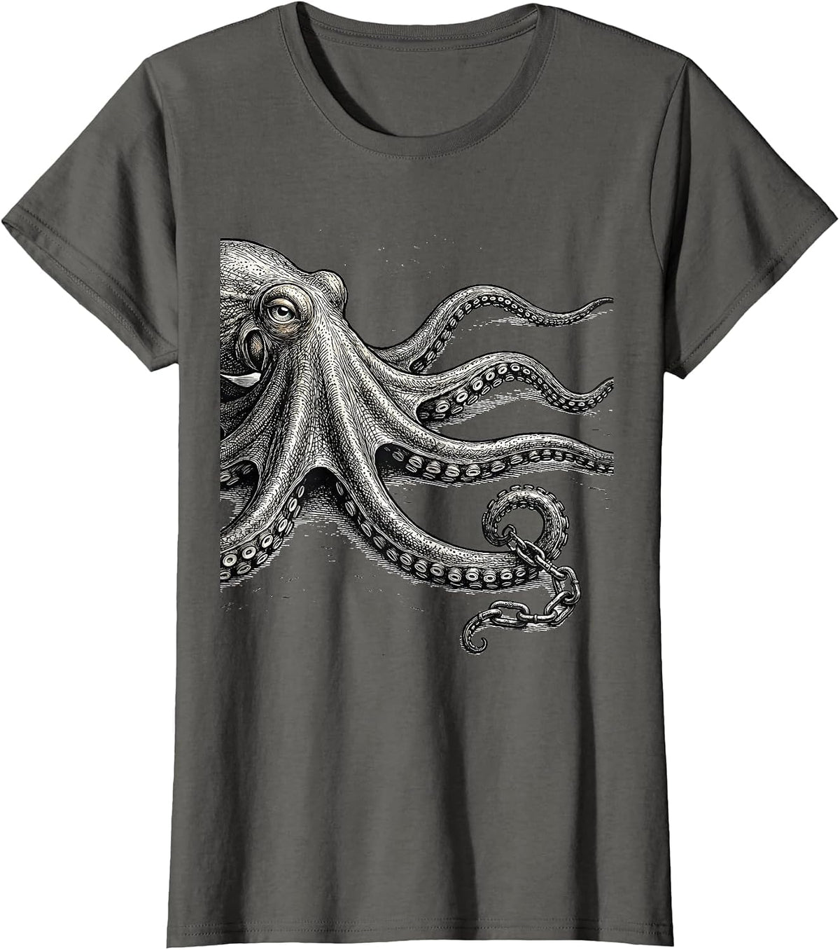 Women's Octopus Gentle Stretch Vintage Japanese Sea Creature Art T-Shirt - Asphalt Grey