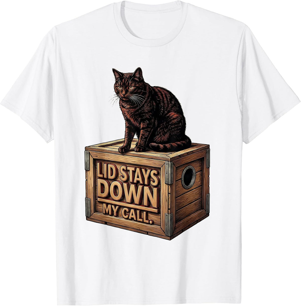 Men's Lid Stays Down My Call Quantum Physics Cat Humor T-Shirt - White