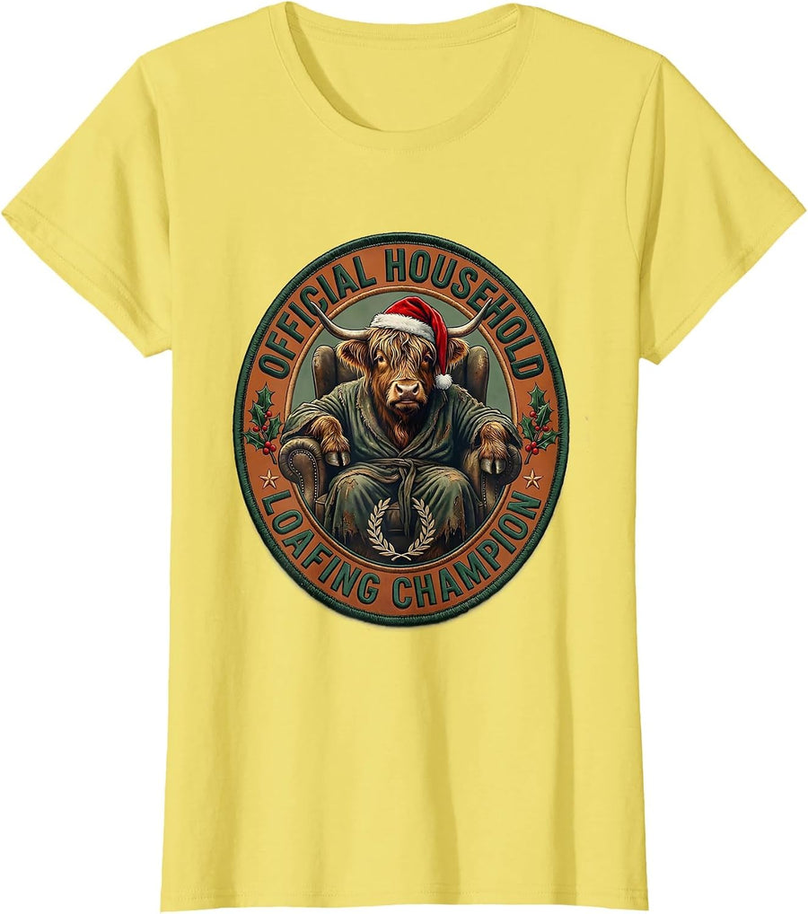 Official Household Loafing Champion Vintage Highland Cow T-Shirt - Lemon Yellow