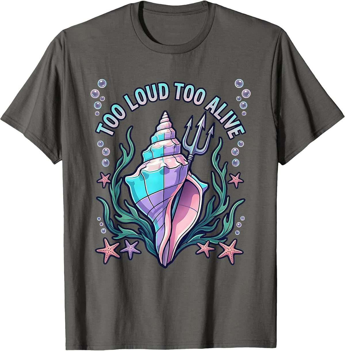Too Loud Too Alive Metal Band Graphic Design T-Shirt - Asphalt Grey