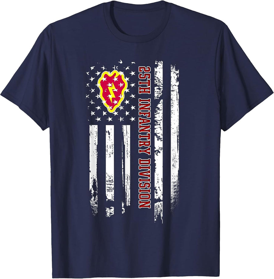 25th Infantry Division American Flag Military Veterans Day T-Shirt - Navy Blue