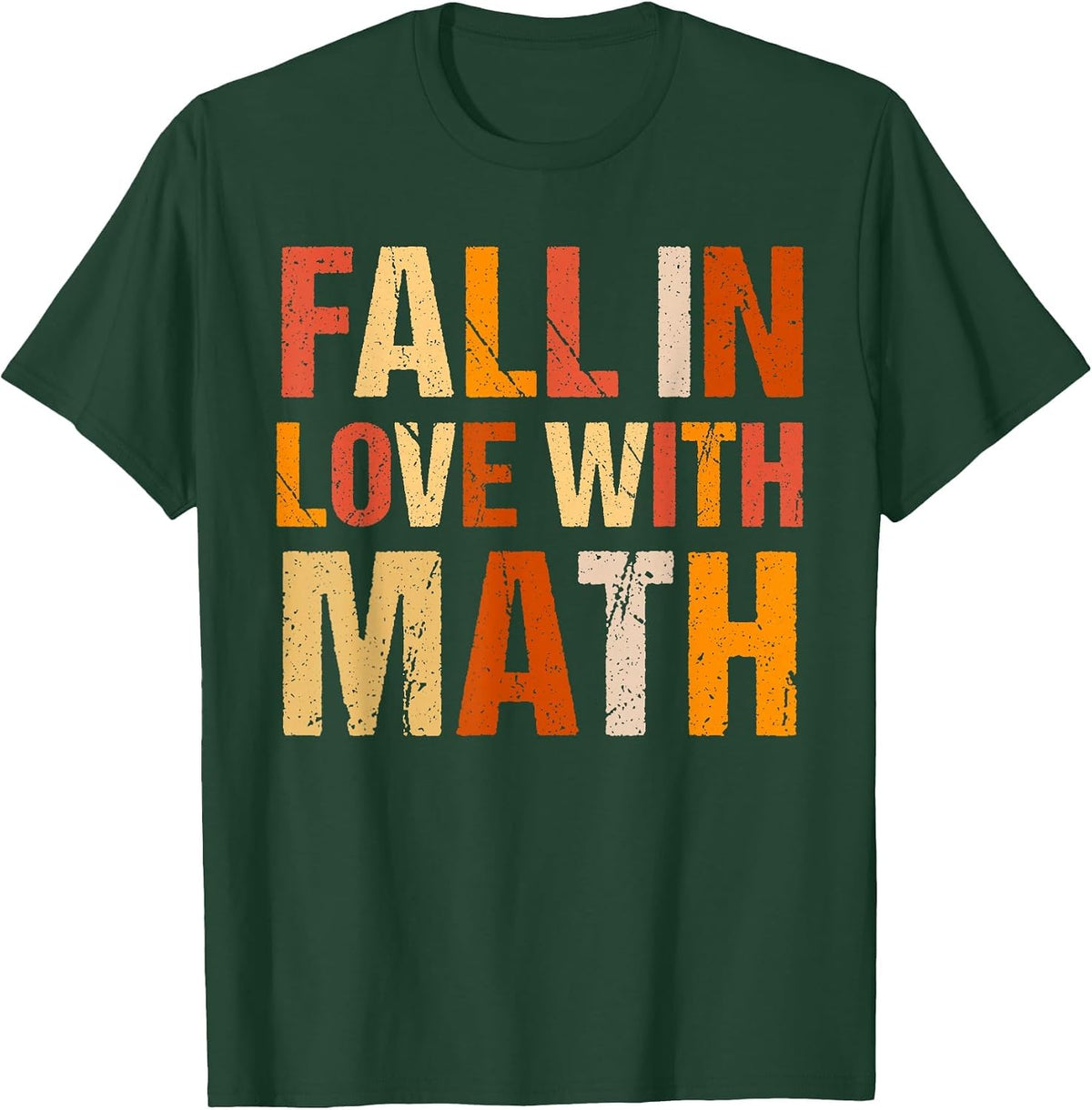 Fall in Love with Math Retro Thanksgiving Math Teacher Fall T-Shirt - Dark Green