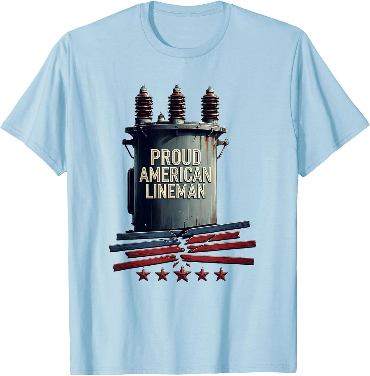 Men's Proud American Lineman Patriotic Electrician Mechanic T-Shirt - Baby Blue