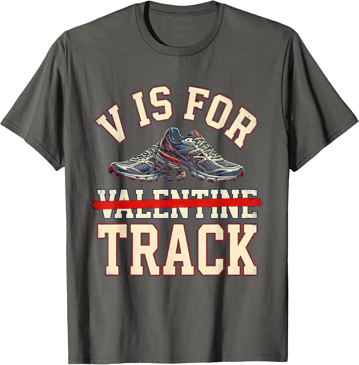 Men's V Is For Valentine Track Funny Sports Track and Field T-Shirt - Asphalt Grey