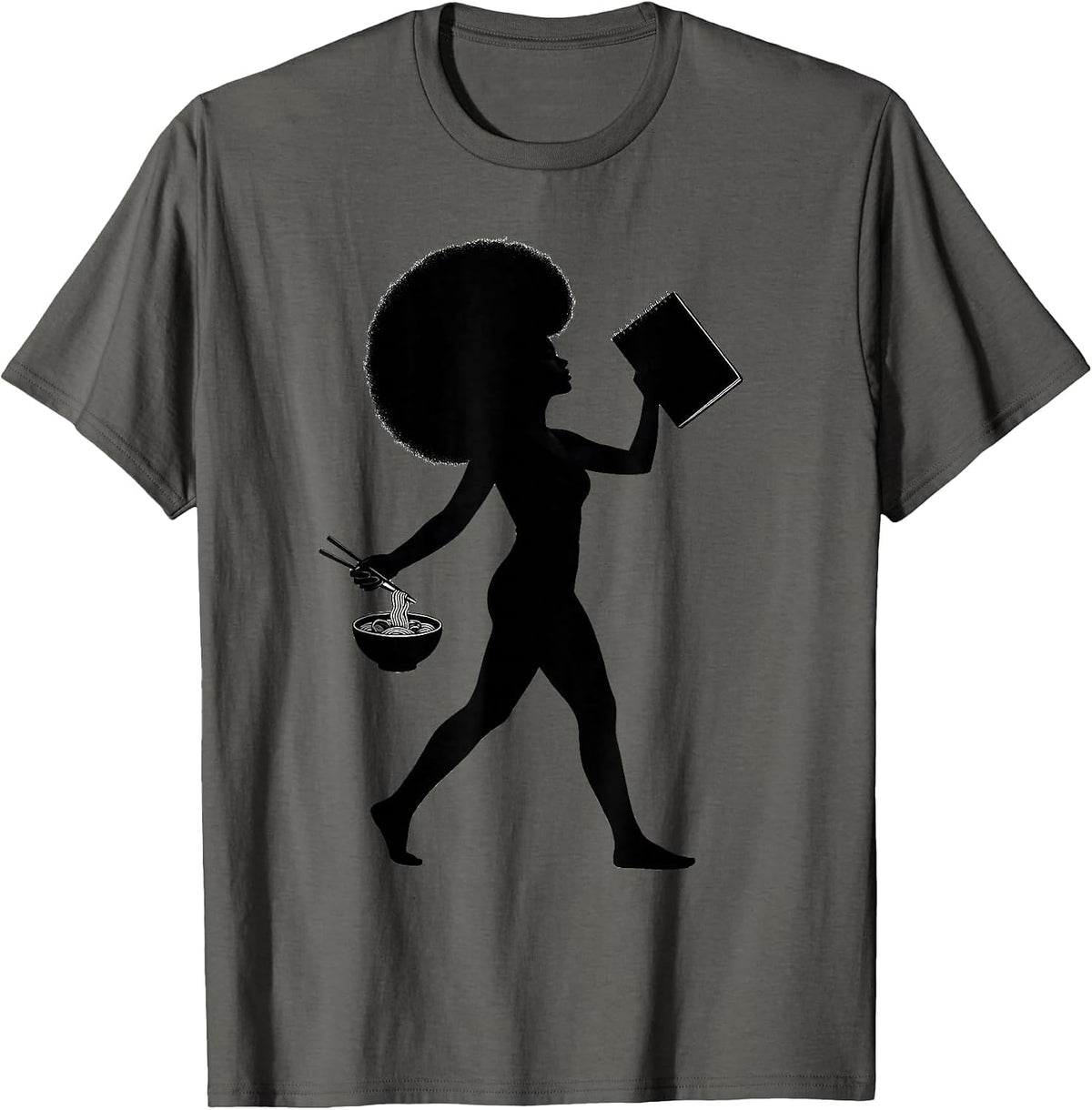 Men's Afro Anime Girl Sketching Ramen Lover Art T-Shirt - Asphalt Grey
