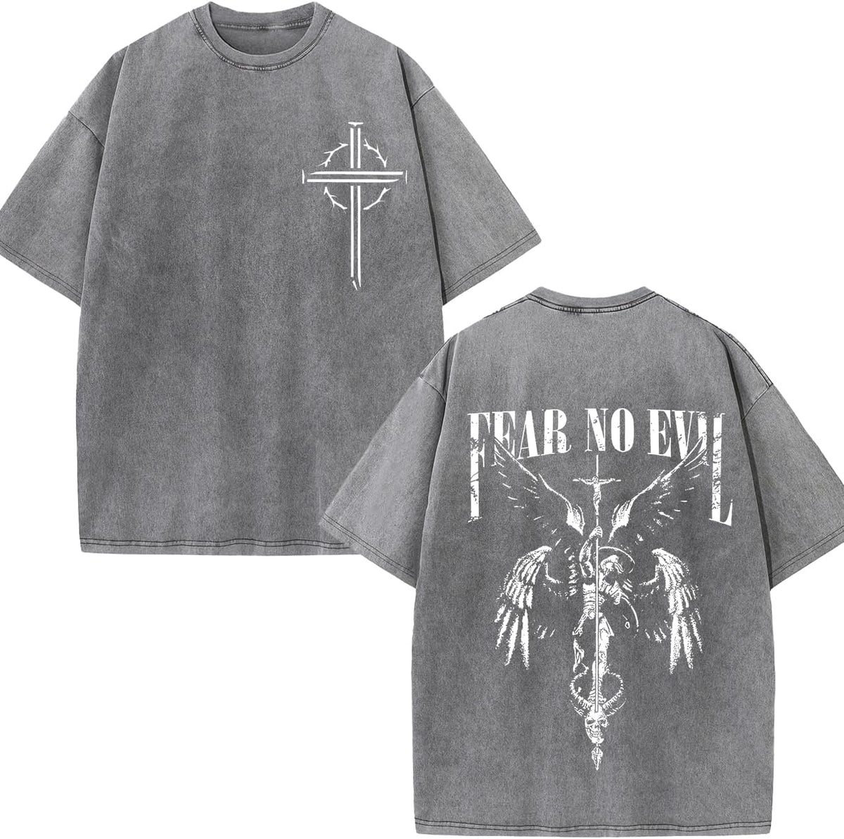 Fearless Christian Streetwear T-Shirt, Unisex Loose-Fitting Retro Mineral Washed Scripture Print T-Shirt - grey
