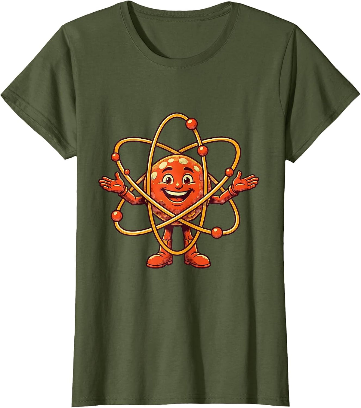 Women's Science Teacher Atom Model Glowing Nucleus Graphic T-Shirt - Olive Green