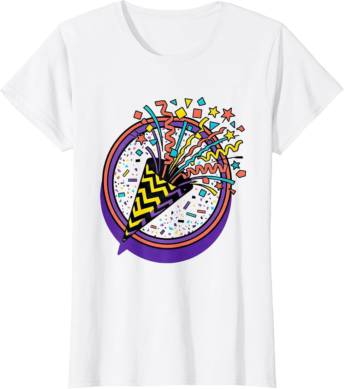 Party Popper Confetti Burst Celebration Graphic T-Shirt - White