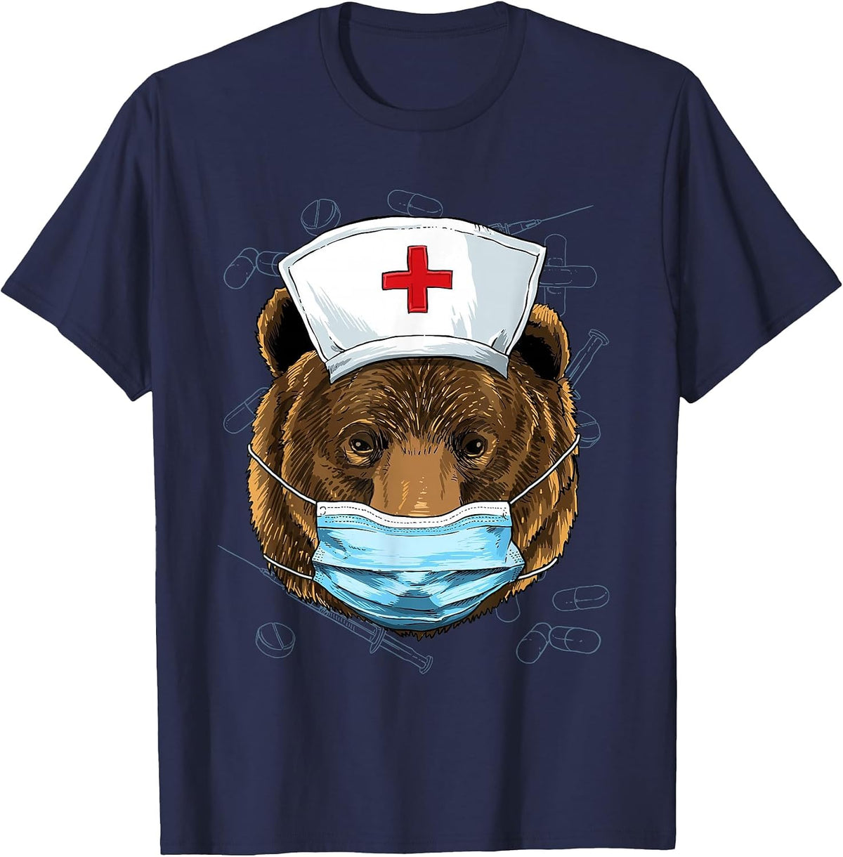 Hospital Grizzly Bear ER Nurse RN LPN Nurse Life Bear Lover T-Shirt - Navy Blue