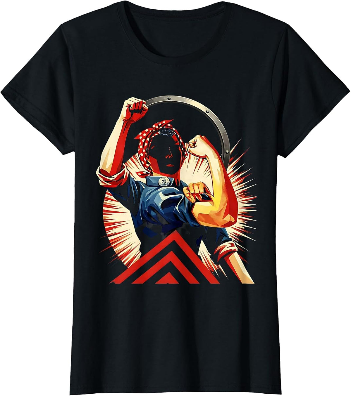 Vintage Riveter Raised Fist Labor Day Graphic T-Shirt - Black