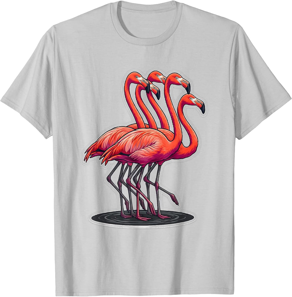 Men's Flamingo Lineup Sticker Style Animal Humor T-Shirt - Silver Grey