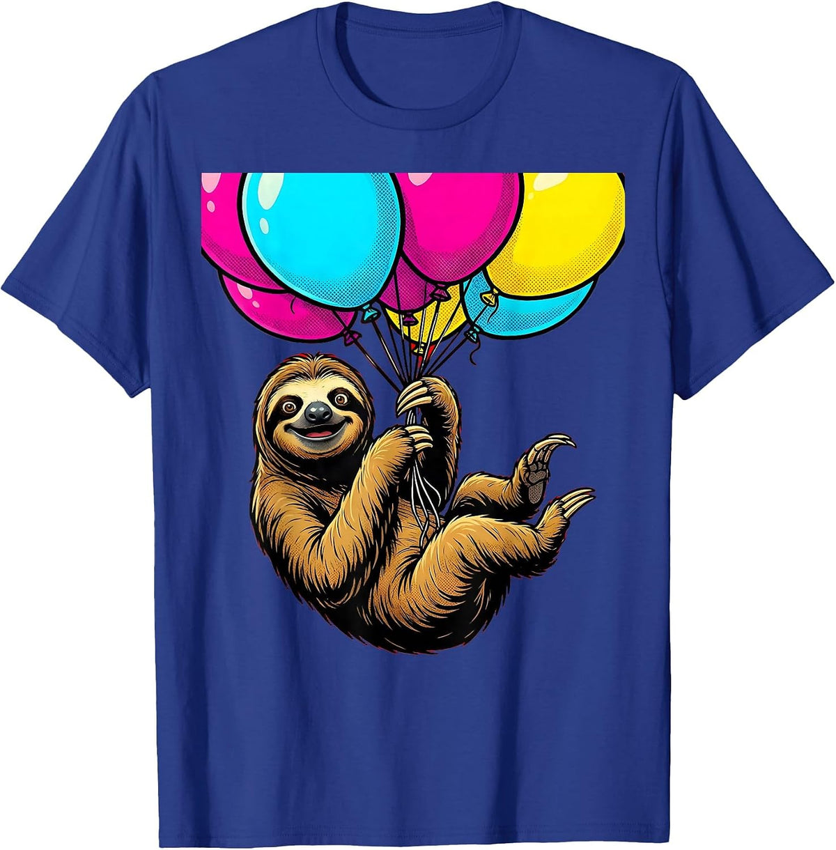 Sloth Birthday Balloon Ride Graphic Tee T-Shirt - Royal Blue