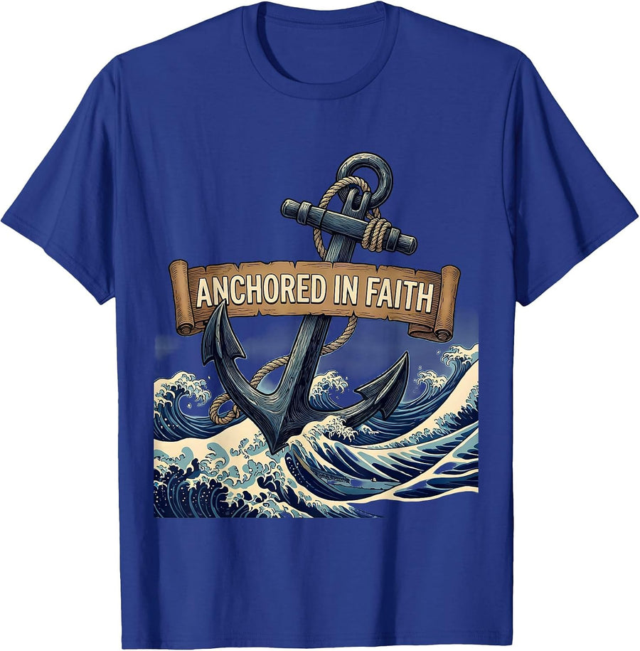 Anchored in Faith Faith Over Fear Design T-Shirt - Royal Blue
