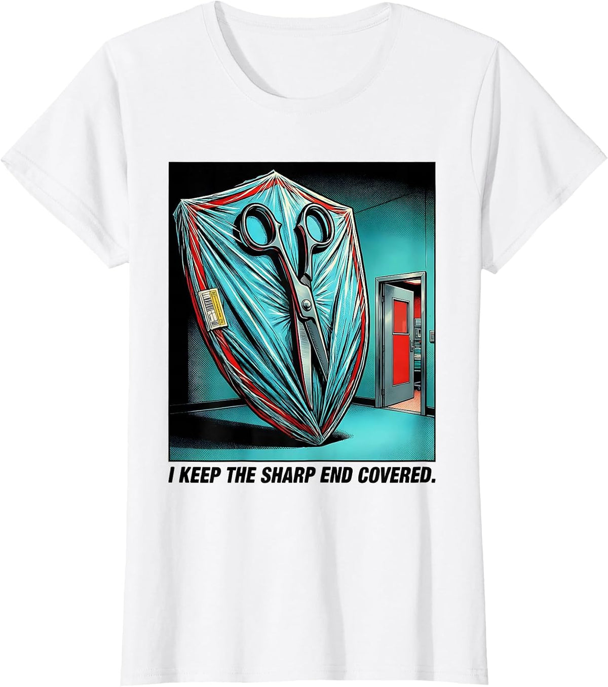 I Keep The Sharp End Covered Funny Sterile Processing Tech T-Shirt - White
